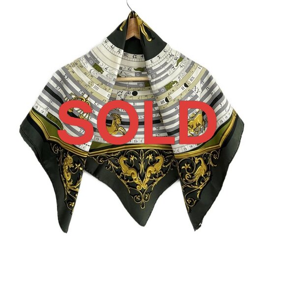 HERMES Carre 90 - Dark Green Gray Cream Scarf 186-070225 - Picture 1 of 4